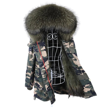 Natural Real Raccoon Fur Collar Coat Luxury Winter Women Long Jacket Removable Thick Lining Parka  -  GeraldBlack.com