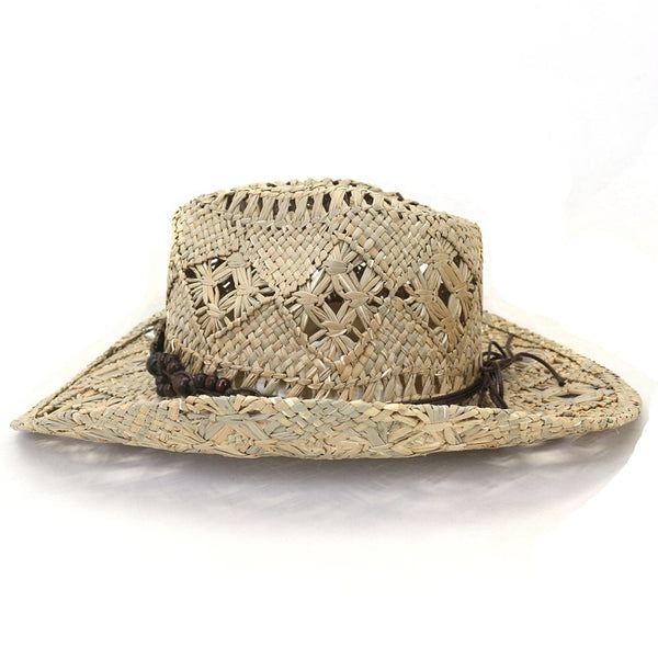 Natural Salty Grass Hand Knitted Western Cowboy Hat for Women Men Wide Brim Sun Protection for Outdoor Beach Party  -  GeraldBlack.com