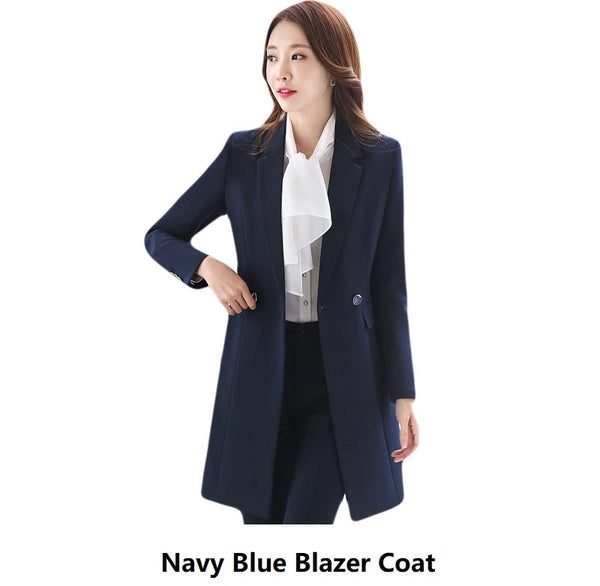 Navy Blue Autumn Winter Formal Women OL Styles Office Work Wear Blazers  -  GeraldBlack.com