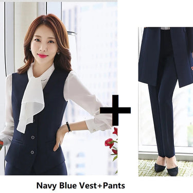 Navy Blue Fabric Autumn Winter Formal Women BusinessOL Styles Office Work Wear vest pants  -  GeraldBlack.com