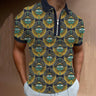 Navy Blue Men's Vintage Printing Oversized Zipper Short Sleeve Casual Streetwear Polo Shirt Summer Clothes  -  GeraldBlack.com