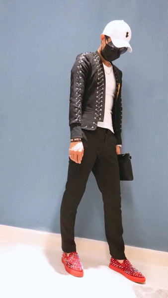 Night Show Men Korean Fashion Stylist Slim Fit Badge Embroidered Collarless Lace Blazer 2pcs Set Suit  -  GeraldBlack.com
