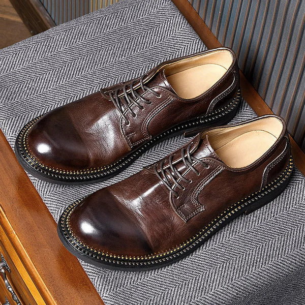Noble Male Retro Elegant Leather Handmade Soft High-end Round Toe British Oxfords Shoes  -  GeraldBlack.com
