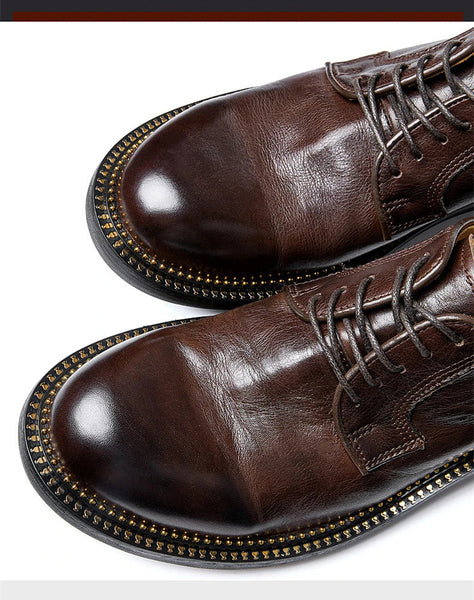 Noble Male Retro Elegant Leather Handmade Soft High-end Round Toe British Oxfords Shoes  -  GeraldBlack.com