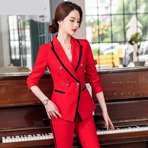Novelty Red Formal Women Business OL Professional Career Office Work Wear Blazers Pantsuits 2pc Set  -  GeraldBlack.com