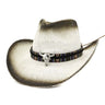 Paper Straw Beach Hat Men Women Bull Head Ribbon Decorate Black Spray Paint Cowboy Sunhat  -  GeraldBlack.com
