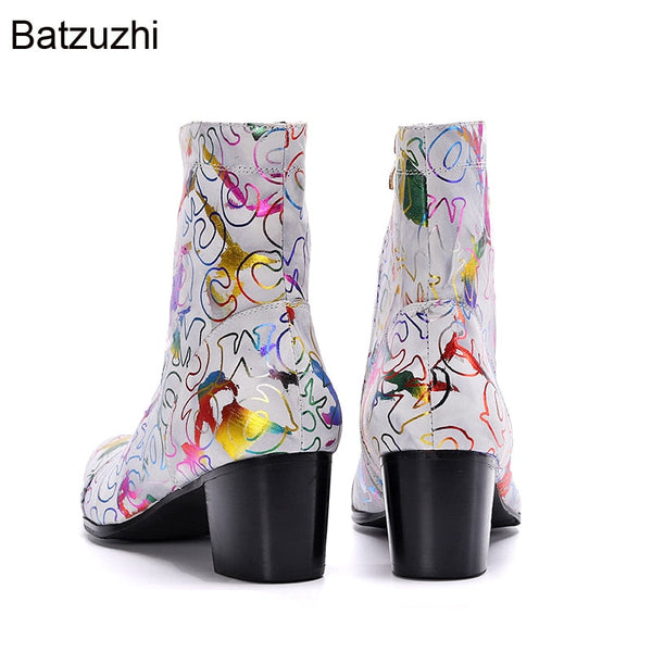 Personality Rock Men's Genuine Leather 7.5cm High Heels Ankle Boots for Party and Wedding  -  GeraldBlack.com