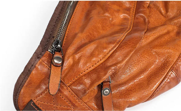 Personality trend vintage soft cowhide genuine leather men's chest bag  -  GeraldBlack.com