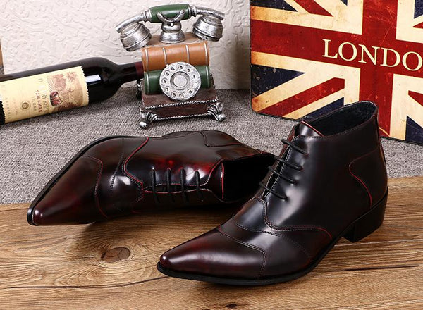 Personalized Men Business Leather Fashion Lace Up Brush Color Short Ankle Boots  -  GeraldBlack.com