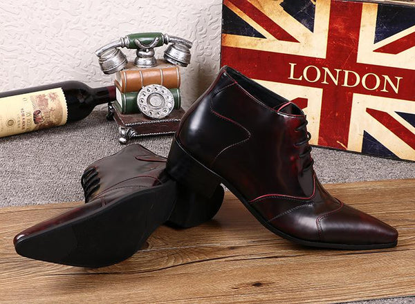 Personalized Men Business Leather Fashion Lace Up Brush Color Short Ankle Boots  -  GeraldBlack.com