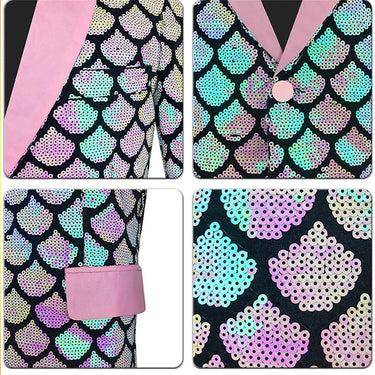 Pink Fish Scale Sequins Glitter Velvet Men Slim Fit One Button Shiny Suit Blazer Jacket Wedding Party Dinner Costume  -  GeraldBlack.com