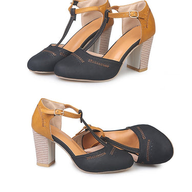 Plus Size 34-43 Autumn Women Retro Casual European American High Heels Pumps Shoes  -  GeraldBlack.com