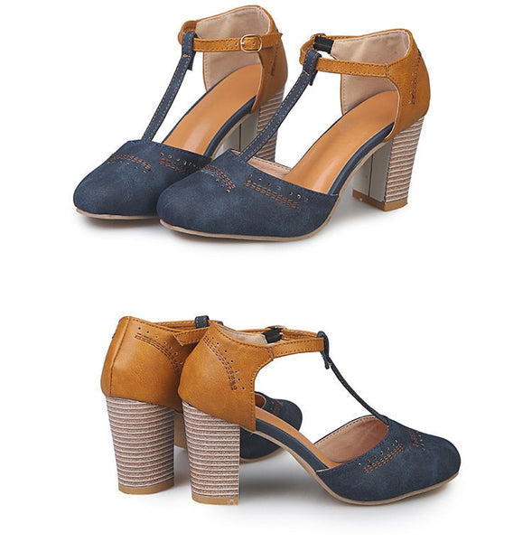 Plus Size 34-43 Autumn Women Retro Casual European American High Heels Pumps Shoes  -  GeraldBlack.com