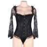 Plus Size Aesthetic Lace Long Sleeve Bustier Top 5XL Sexy Skinny Dark Academia Ruffles Trim Gothic Corsets Lingerie  -  GeraldBlack.com