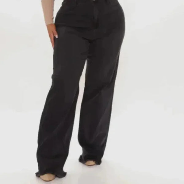 Plus Size Black Gray 4XL Women Fringe Hem Floor Length Denim Wide Leg Jeans Trousers Mopping Pants  -  GeraldBlack.com
