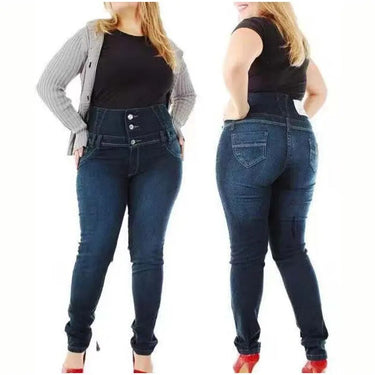 Plus Size Button Up Slim Full Length 4XL 5XL Women High Waist Stretch Thin Denim Skinny Jeans  -  GeraldBlack.com
