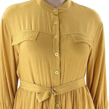 Plus Size Pockets Stand Collar Belted Shirt Dress 4xl Street Women Lapel Long Sleeve Pleated Smock A-line Sundress Robe Vestidos  -  GeraldBlack.com