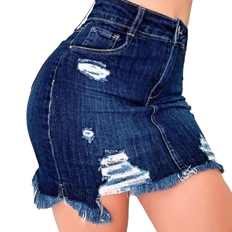 Plus Size Ripped Holes Bodycon Mini Denim 4XL 5XL Summer Tassel Short Pencil Wrap Jeans Skirt  -  GeraldBlack.com