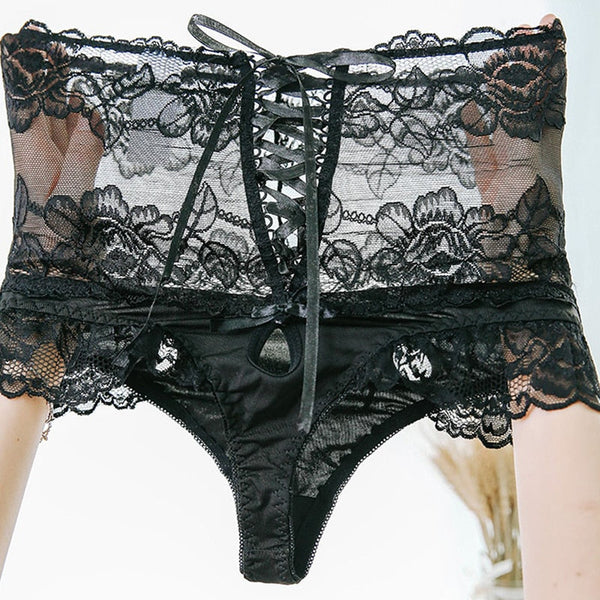 Plus Size Sexy High Waist Lace Knickers Pants Breathable Panties Underpants Hollow Underwear  -  GeraldBlack.com