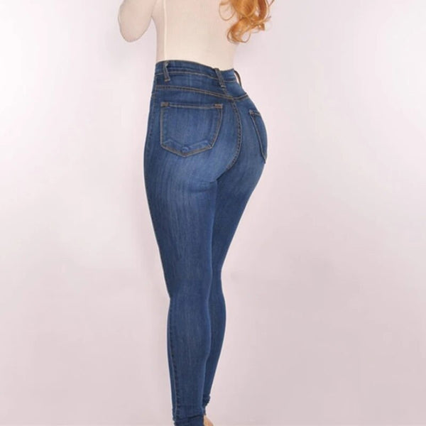 Plus Size single breasted Button Up Stretch Women Vintage Spring High Waist Skinny Long Jeans  -  GeraldBlack.com