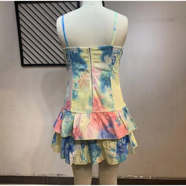 Plus Size Sleeveless Tie-dye Print Sling Layered Dress 4XL Summer Club Backless Spaghetti Strap Mid Long Dresses  -  GeraldBlack.com