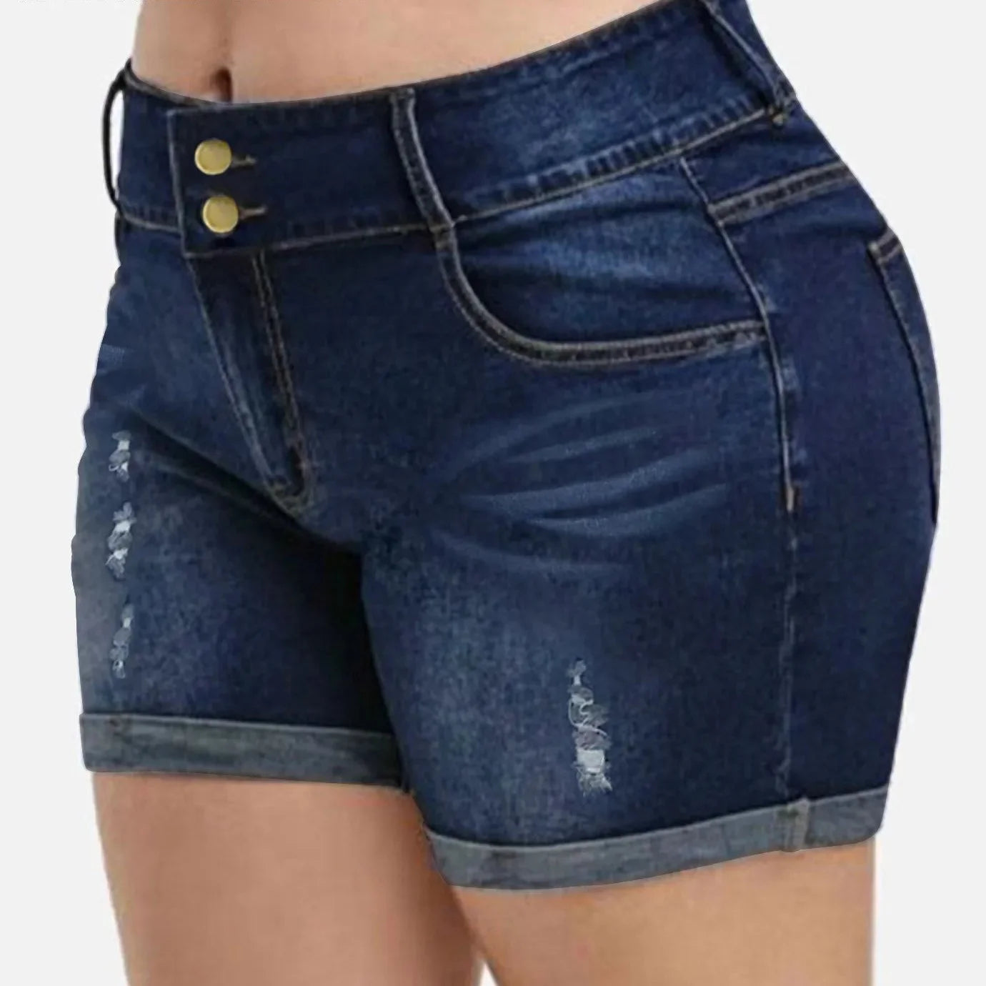 Plus Size Streetwear Push Up Slim Hip Cuffed Summer Korean Holes Women Ripped Casual Denim Shorts  -  GeraldBlack.com