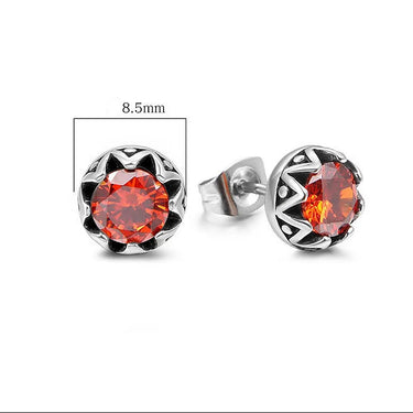 Punk Hip Hop Charm Simple Round Stainless Steel Black Red Stone Earrings For Men Women  -  GeraldBlack.com