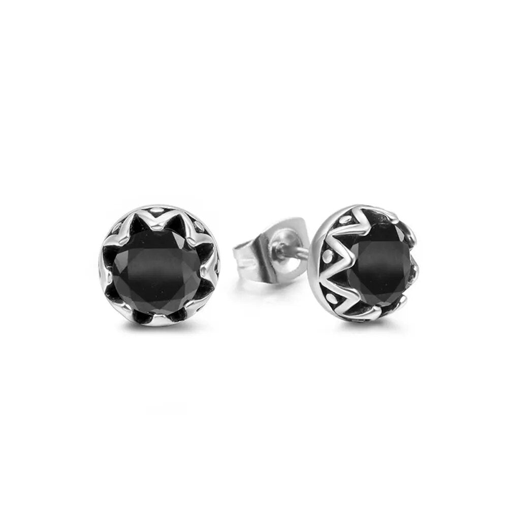 Punk Hip Hop Charm Simple Round Stainless Steel Black Red Stone Earrings For Men Women  -  GeraldBlack.com