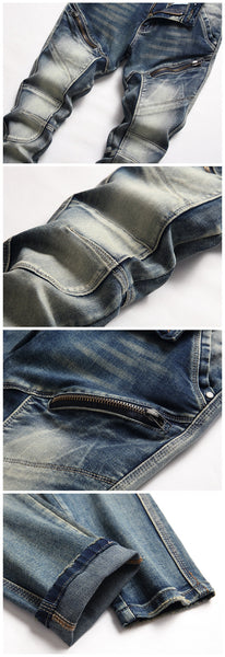 Punk Men Personality Made Old Patchwork Jeans Pants Fashion Urban Slim Mid-waist  -  GeraldBlack.com
