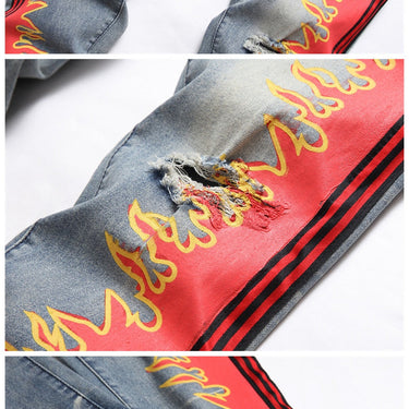 Punk Men Ripped Print Trousers Small Straight Mid-waist Fashion Casual Jeans  -  GeraldBlack.com