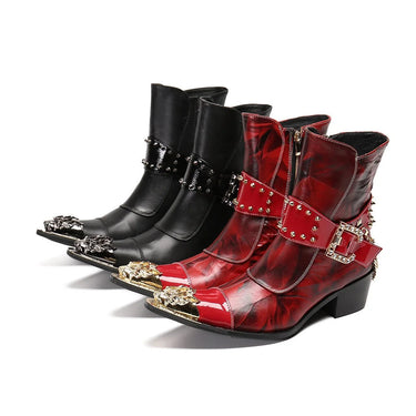 Punk Men's Golden Pointed Iron Toe Leather Motorcycle Ankle Boots For Party & Wedding US6-12  -  GeraldBlack.com