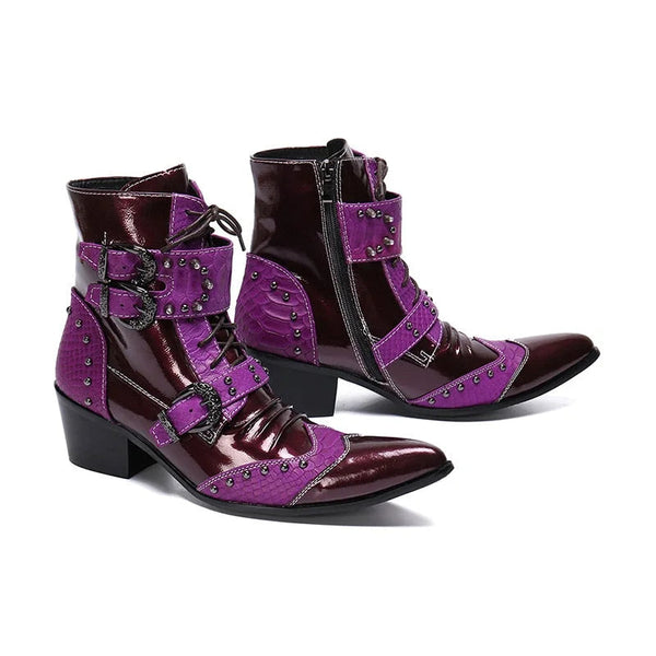 Punk Rock Leather Handmade Leather Lace Up Buckle Party Motorcycle Boots Big Size US6-12  -  GeraldBlack.com