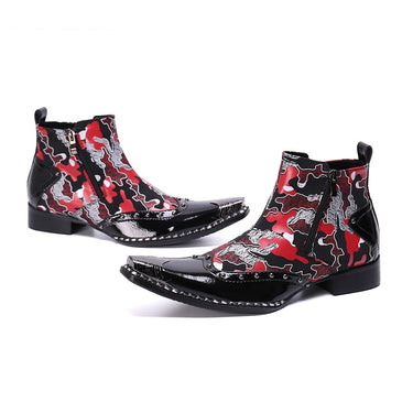 Punk Rock Men's Pointed Metal Tip Ankle Leather Boots for Formal Business Party and Wedding  -  GeraldBlack.com