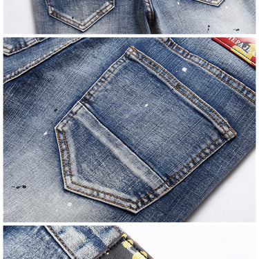 Punk Style Men's Jeans Fashion Urban Ripped Print Stitching Mid-waist Pants  -  GeraldBlack.com