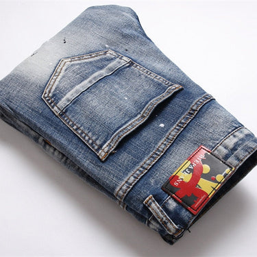Punk Style Men's Jeans Fashion Urban Ripped Print Stitching Mid-waist Pants  -  GeraldBlack.com