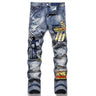 Punk Style Men's Jeans Fashion Urban Ripped Print Stitching Mid-waist Skinny Pants  -  GeraldBlack.com