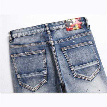 Punk Style Men's Jeans Fashion Urban Ripped Print Stitching Mid-waist Skinny Pants  -  GeraldBlack.com