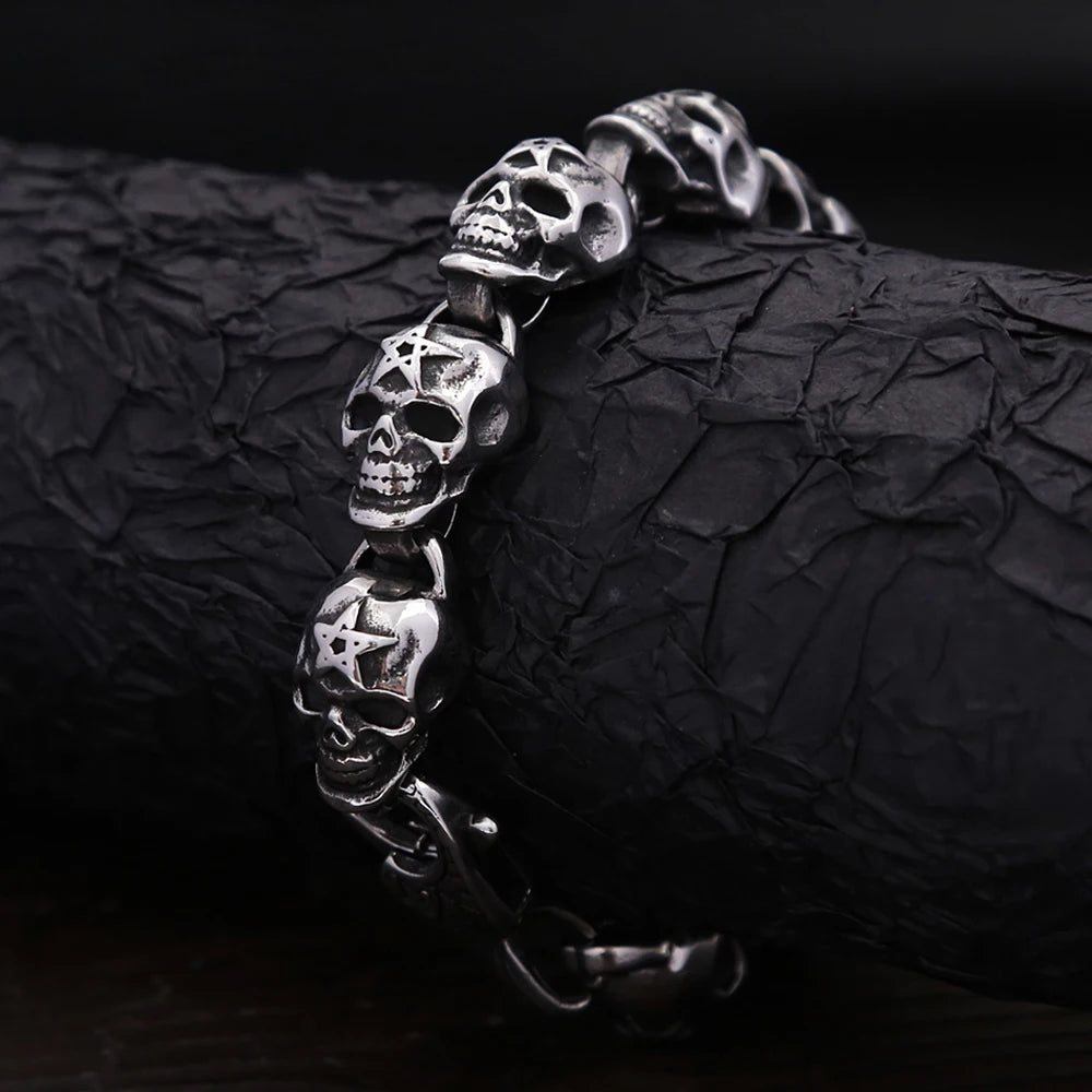Punk Vintage Men Boys 316L Stainless Steel Skull Gothic Hip Hop Skeleton Bracelet Charm Jewelry  -  GeraldBlack.com