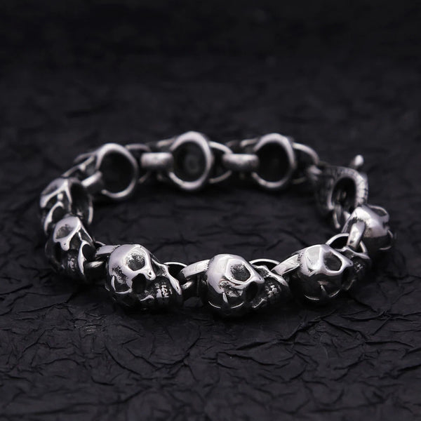 Punk Vintage Men Boys 316L Stainless Steel Skull Gothic Hip Hop Skeleton Bracelet Charm Jewelry  -  GeraldBlack.com