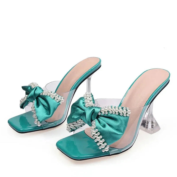 PVC Transparent Women Pearl Butterfly-Knot Summer Clear High Heels Pumps Big Size 46 Shoes  -  GeraldBlack.com