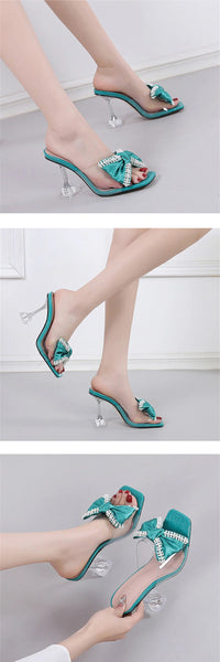 PVC Transparent Women Pearl Butterfly-Knot Summer Clear High Heels Pumps Big Size 46 Shoes  -  GeraldBlack.com
