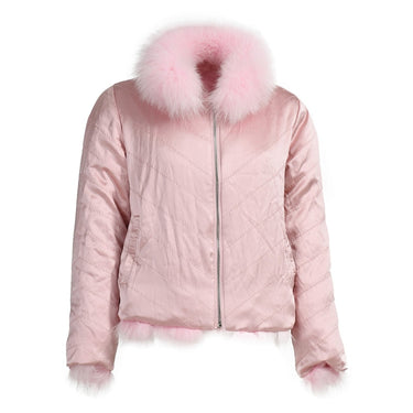 Real Fox Fur 100% Silk Liner Reversible Wear Women's Winter Jacket  -  GeraldBlack.com