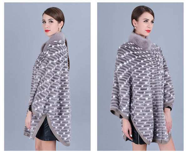 Real Mink Fur Women Natural Knitted Batwing Sleeve Winter Warm Full Pelt Mandarin Collar Jackets  -  GeraldBlack.com
