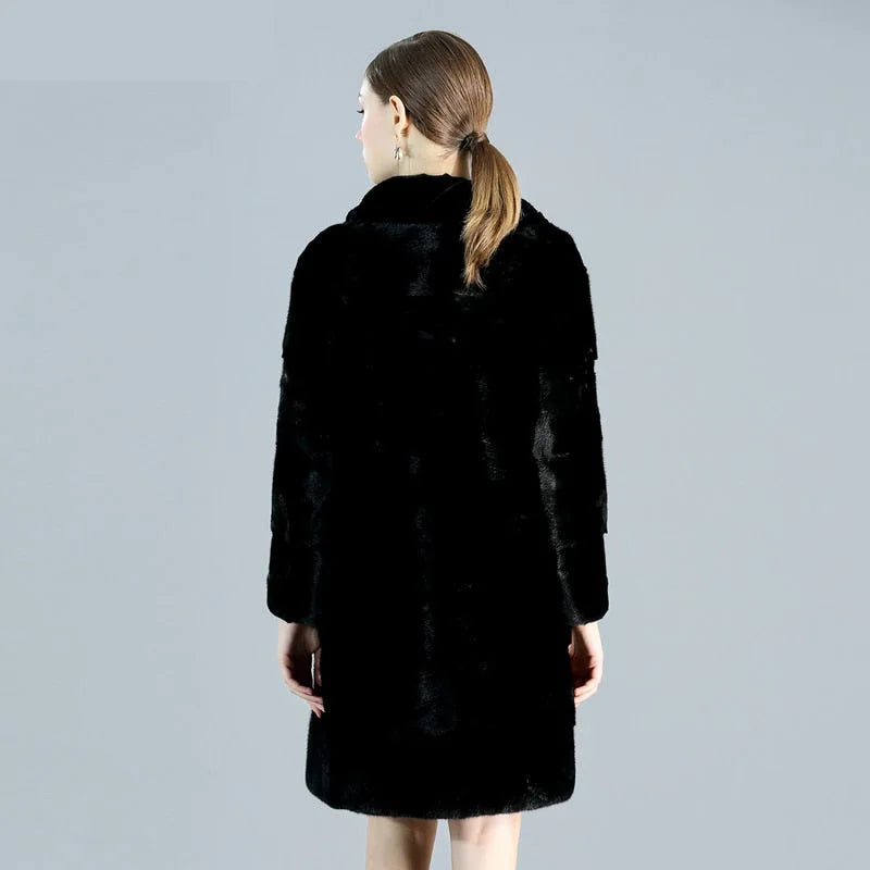 Real Natural Mink Fur Women Long Commuting Leisure High Grade Collar Mink Coat For Winter  -  GeraldBlack.com