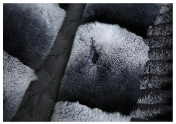 Real Rex Rabbit Fur Women Down Cotton Fashion Jacket  -  GeraldBlack.com
