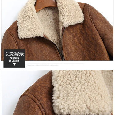 Real Sheepskin Men Natural Fur Sheep Fur Slim Solid Flight Winter Clothes Coat  -  GeraldBlack.com