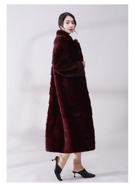 Real Whole Mink Fur X Winter Slim Warm Female Long Turn Down Collar Jacket  -  GeraldBlack.com