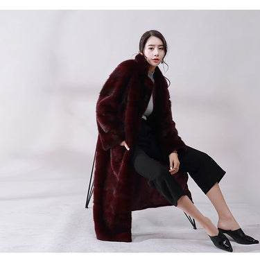 Real Whole Mink Fur X Winter Slim Warm Female Long Turn Down Collar Jacket  -  GeraldBlack.com