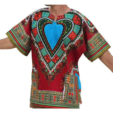 Red Blue Men 3D African Ethnic Primitive Tribal Dashiki Printing Pocket Short Sleeve Oversized Shirt Fashion Clothing  -  GeraldBlack.com
