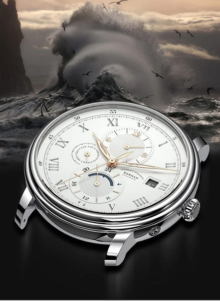 Retro Men Mechanical Sapphire Glass Waterproof 50M Automatic Clock Genuine Leather Strap Multifunction Watches  -  GeraldBlack.com